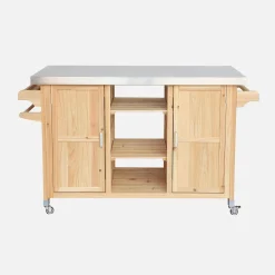 Carrito de cocina exterior de madera de abeto 130cm con asas, 7 espacios de almacenamiento