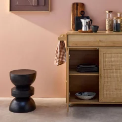 Carro de cocina de madera y rejilla con tirador, cajón y 2 puertas