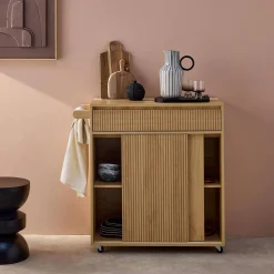 Carro de cocina de madera con 1 tirador y 1 cajón 2 puertas