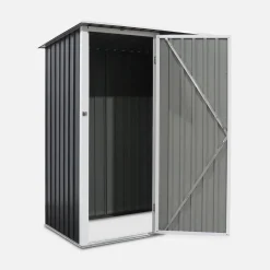 Caseta de jardín metálica gris y blanca, 1.36m²