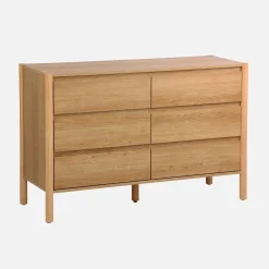 Cómoda con decoración de madera, 6 cajones