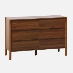 Cómoda con decoración de madera, 6 cajones