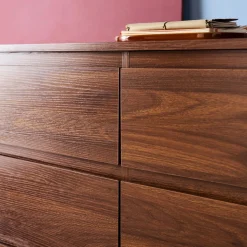 Cómoda con decoración de madera, 6 cajones
