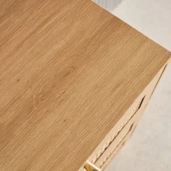 Cómoda con decoración madera y mimbre, 3 cajones