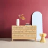 Cómoda con efecto madera y mimbre, 6 cajones