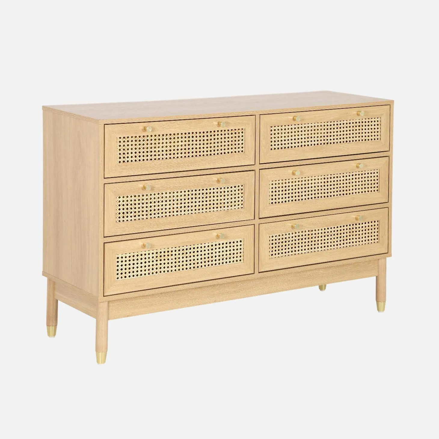 Cómoda con efecto madera y mimbre, 6 cajones