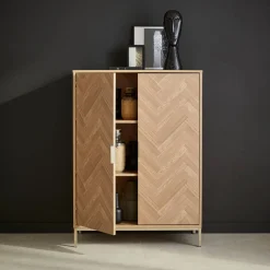 Cómoda con efecto madera y espiga de 2 puertas, 80cm