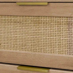 Cómoda con efecto madera y caña redondeada, 3 cajones