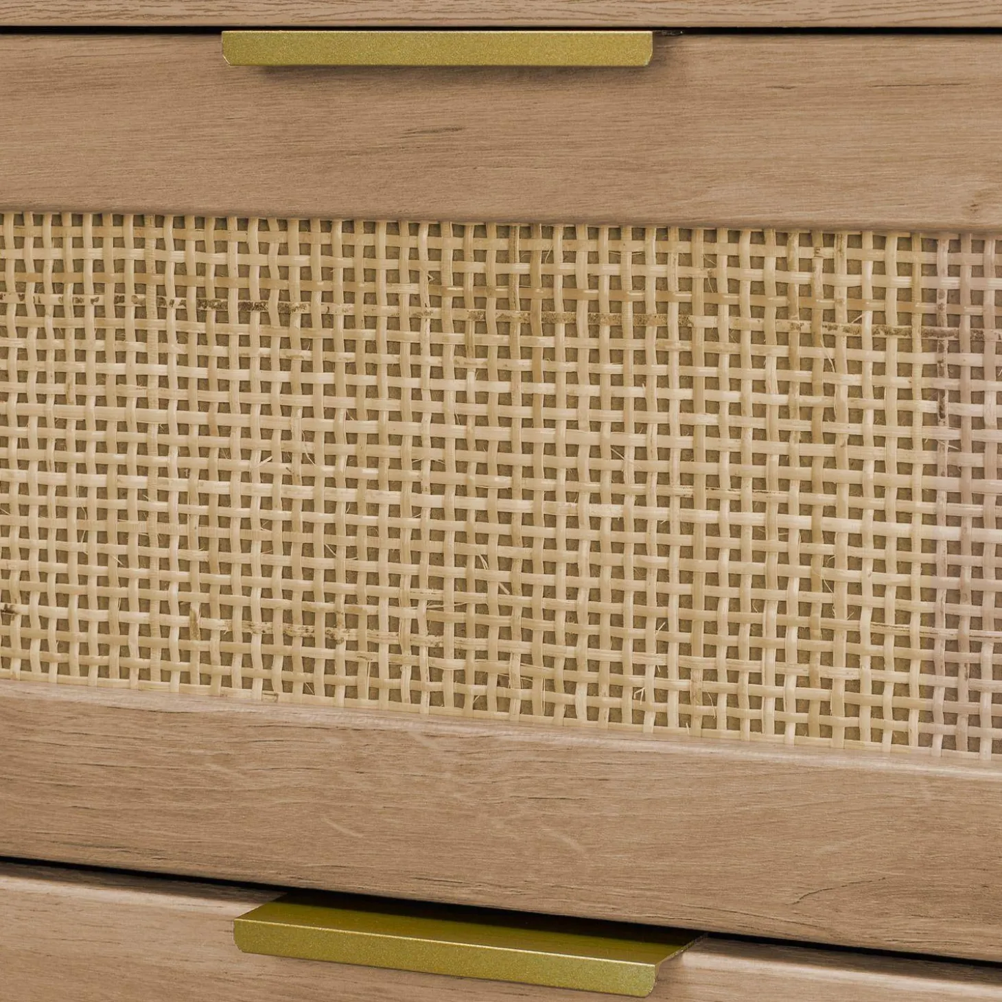 Cómoda con efecto madera y caña redondeada, 3 cajones