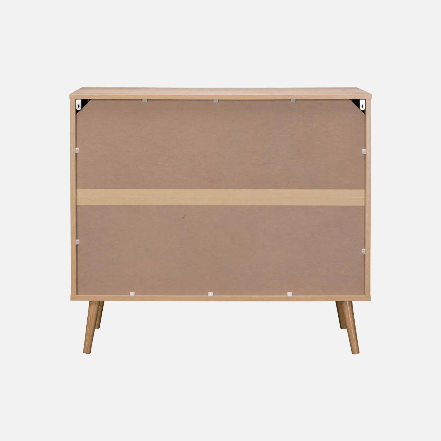 Cómoda con efecto madera y caña redondeada, 3 cajones