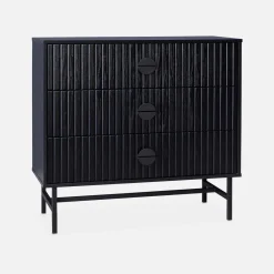 Cómoda con efecto madera y ranuras negras, 3 cajones