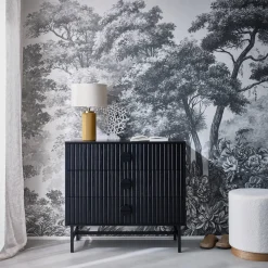Cómoda con efecto madera y ranuras negras, 3 cajones