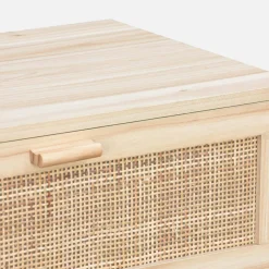 Cómoda de 6 cajones con caña y efecto madera