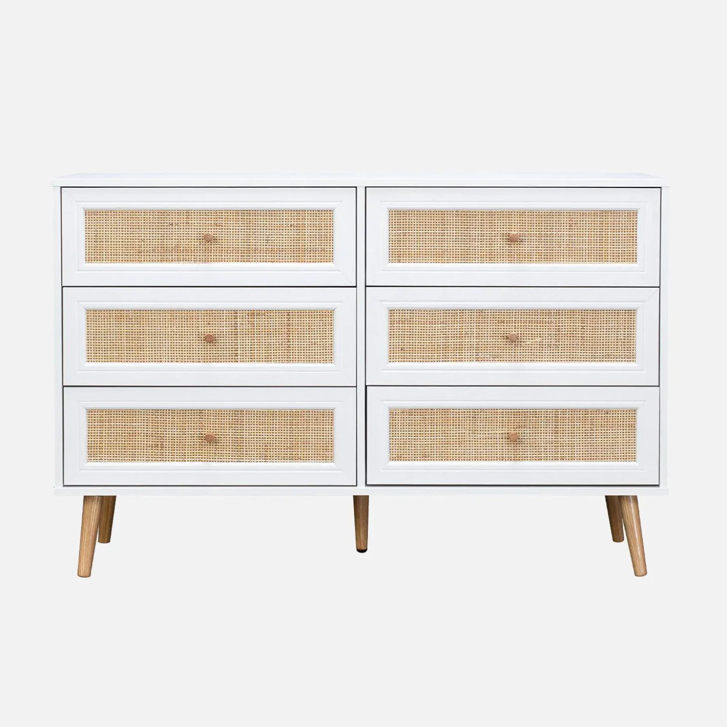 Cómoda de 6 cajones con efecto madera y caña