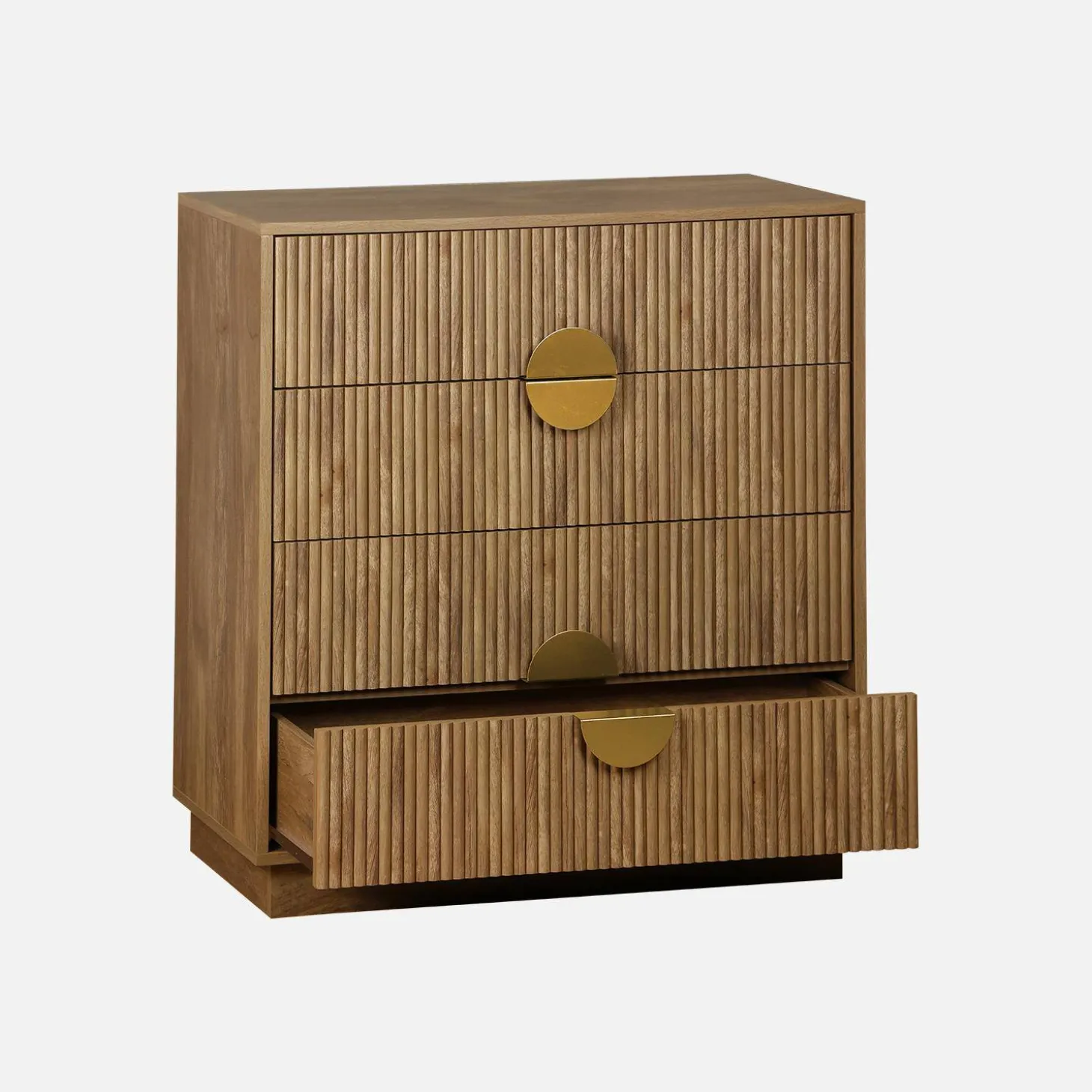 Cómoda de 4 cajones con ranuras efecto madera de mango