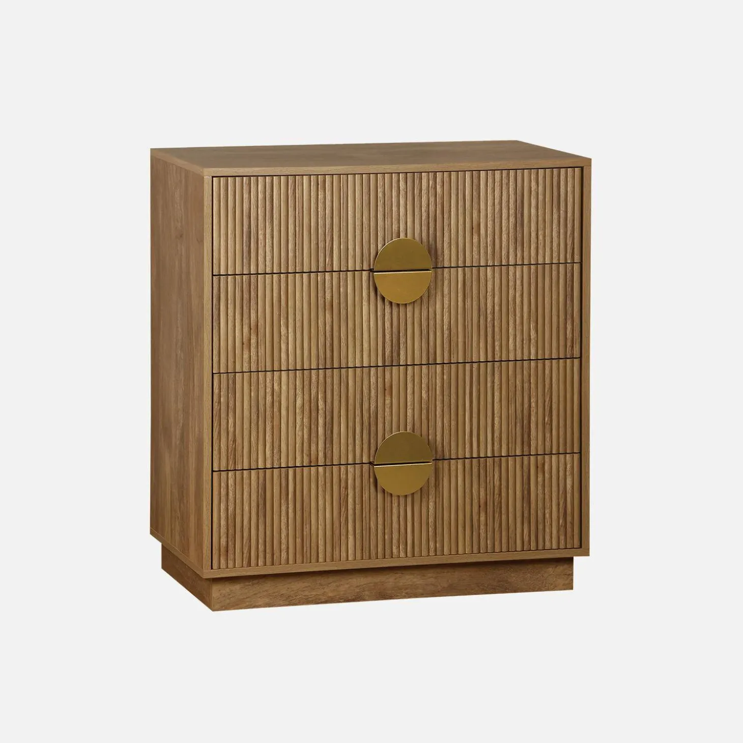 Cómoda de 4 cajones con ranuras efecto madera de mango
