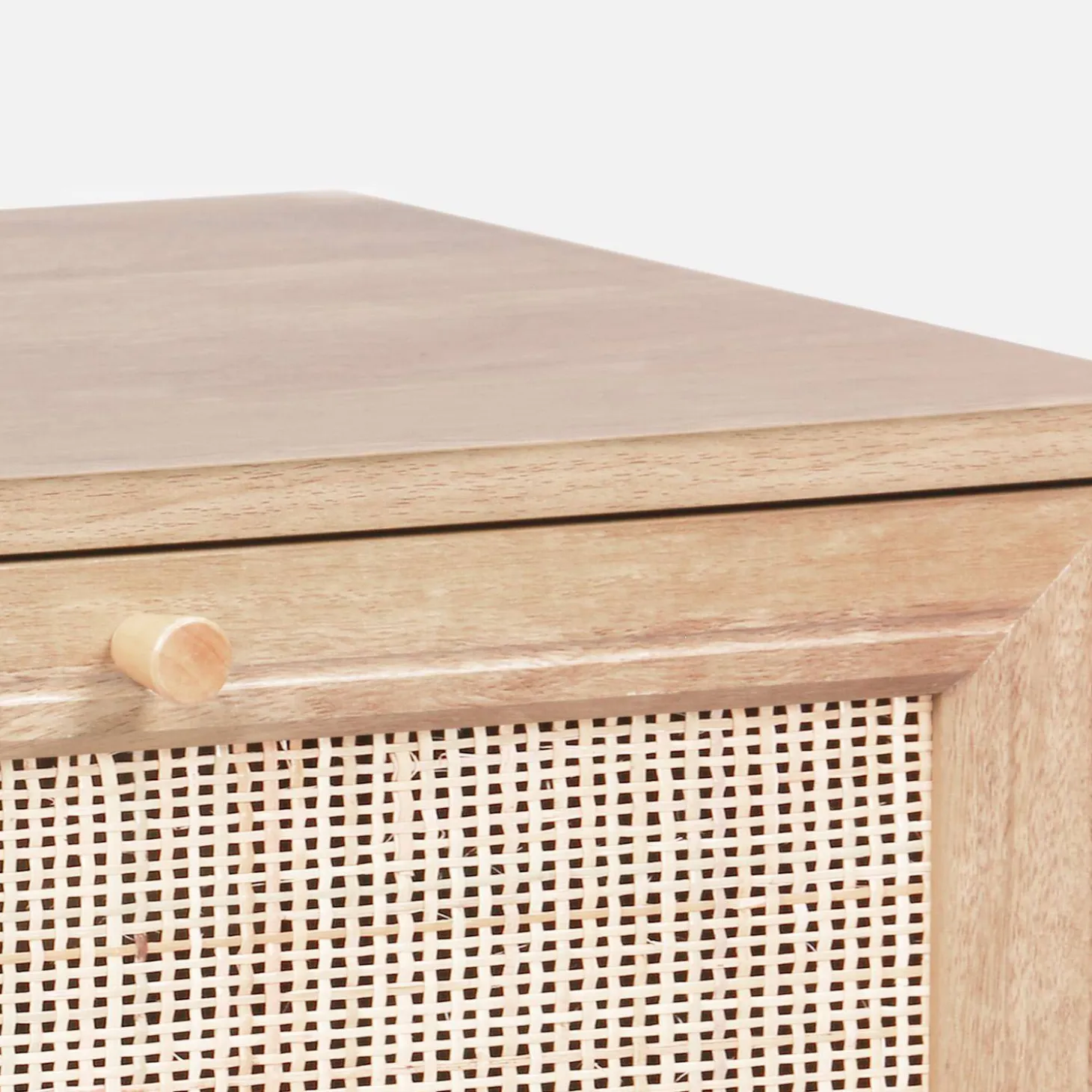 Cómoda de 4 cajones efecto madera y caña