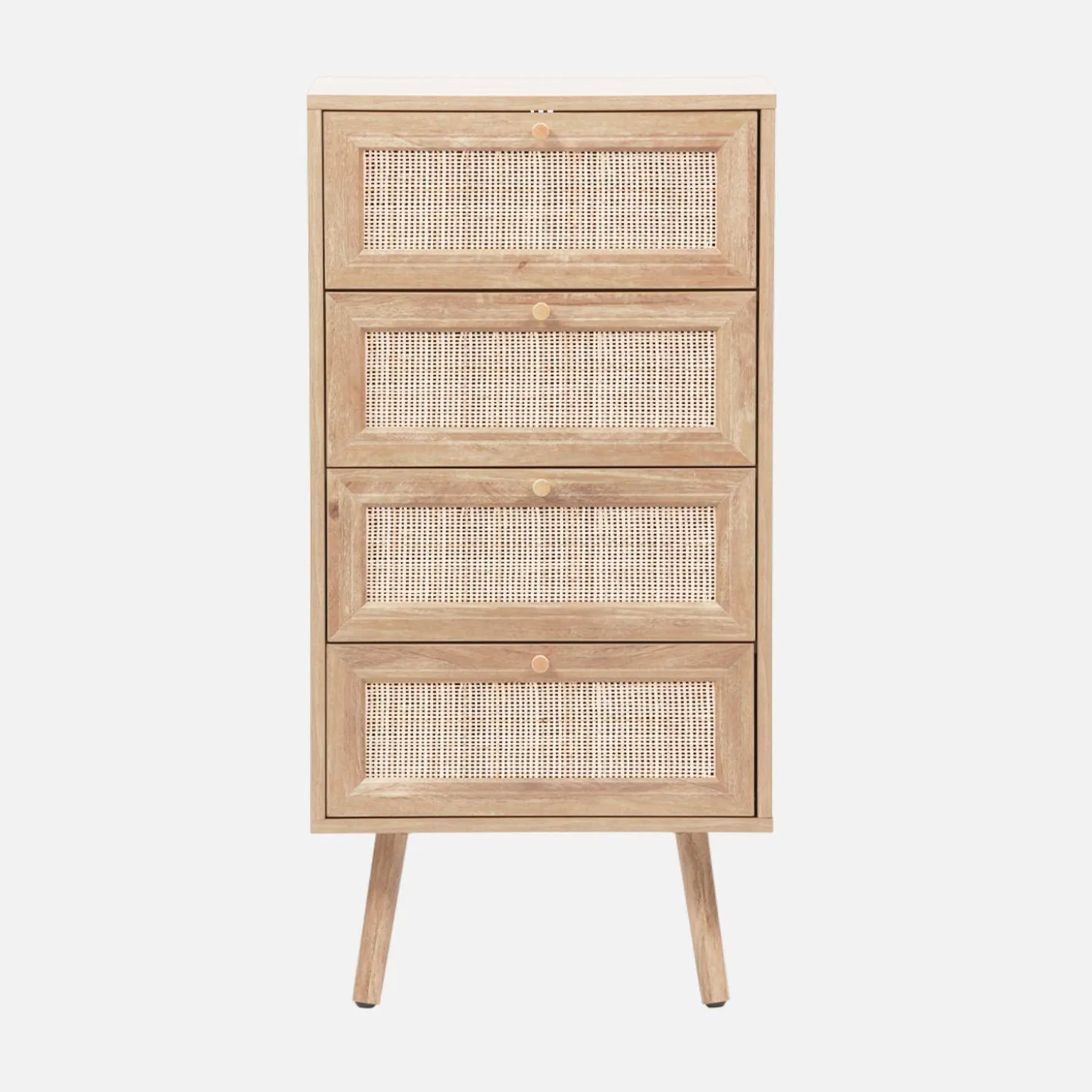 Cómoda de 4 cajones efecto madera y caña