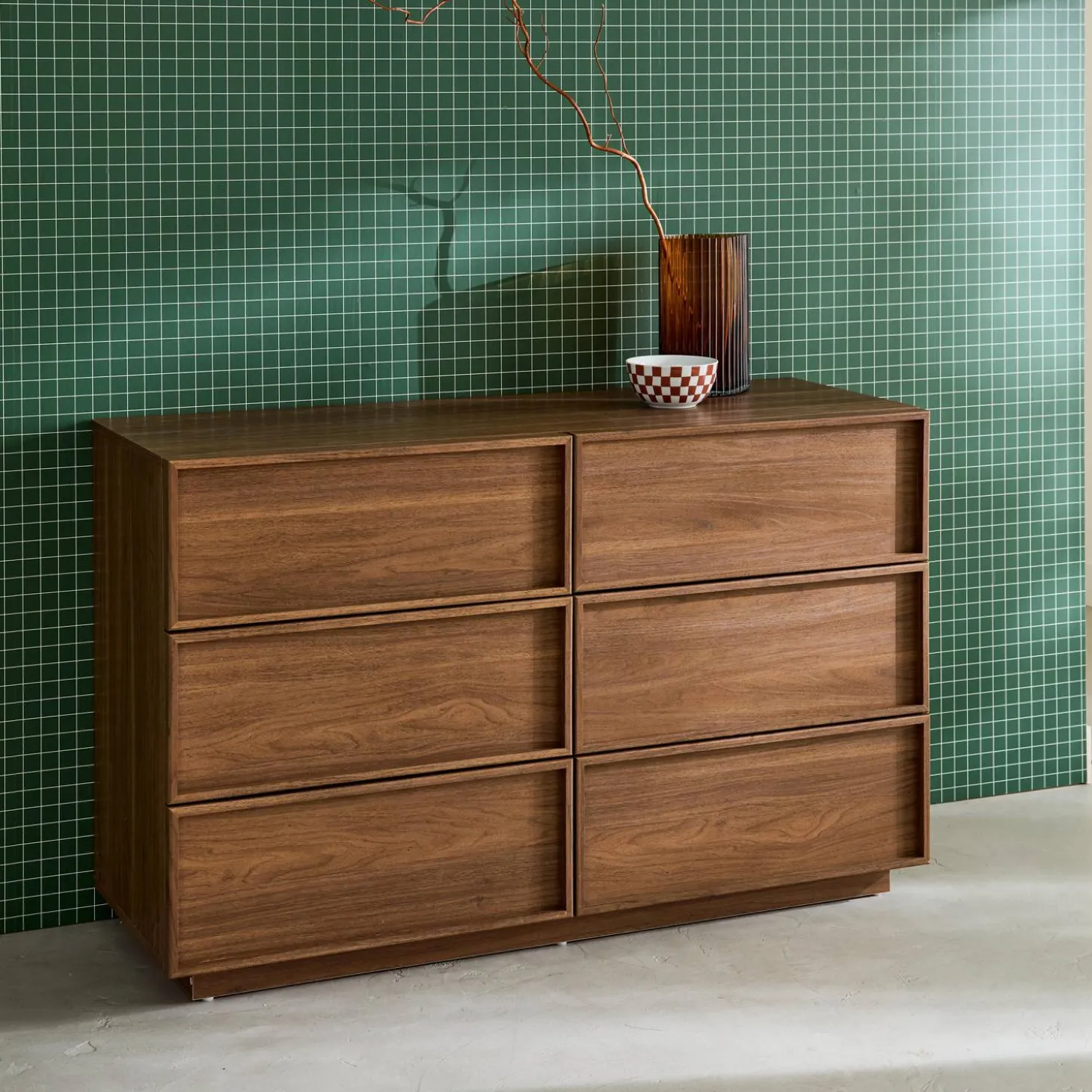 Cómoda de almacenamiento efecto madera, 6 cajones