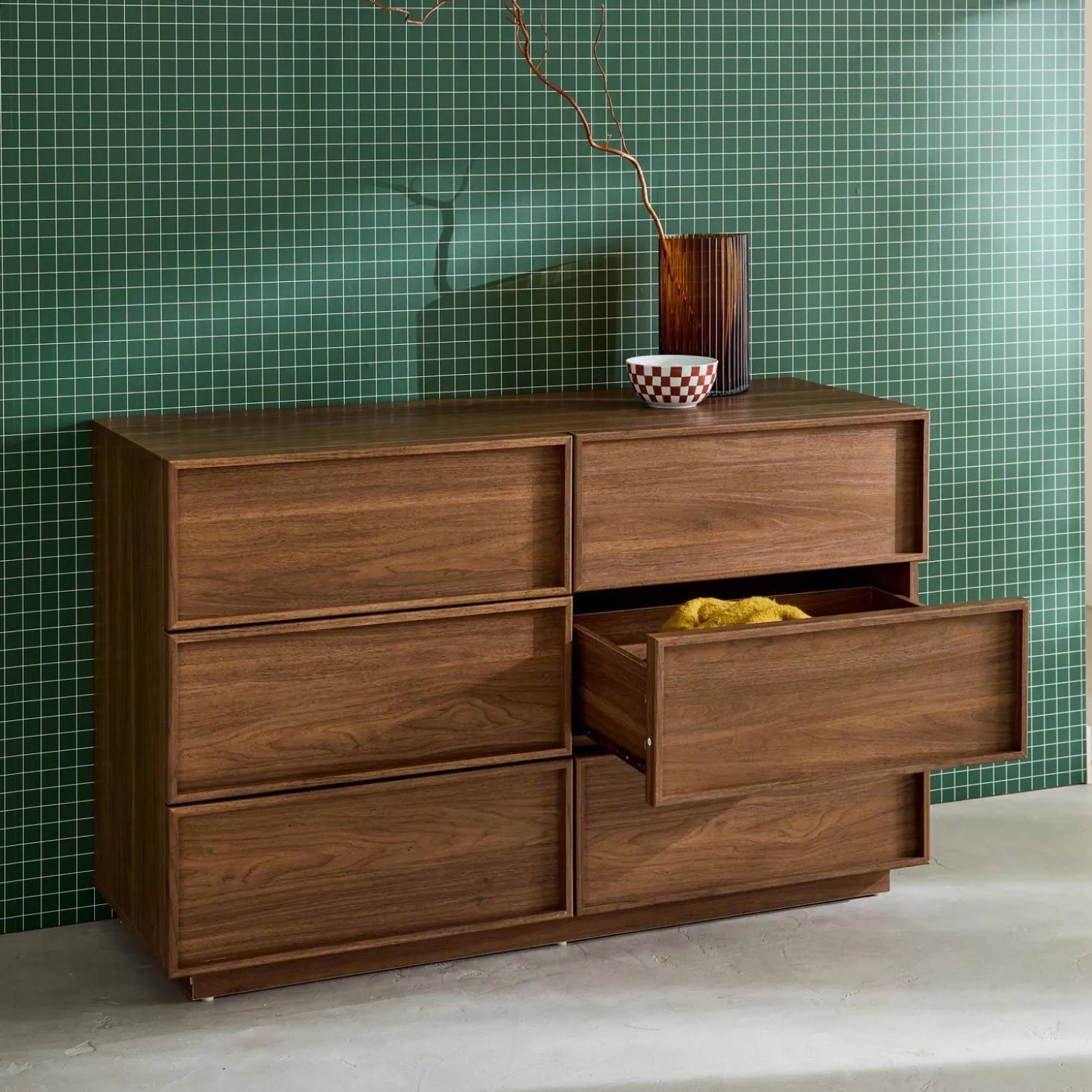 Cómoda de almacenamiento efecto madera, 6 cajones