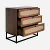 Cómoda de madera y caña, 3 cajones