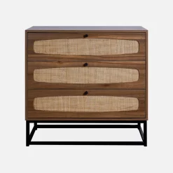 Cómoda de madera y caña, 3 cajones