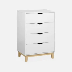 Cómoda efecto madera con patas de madera, 4 cajones