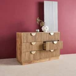 Cómoda efecto madera de mango con acabado ranurado, 6 cajones