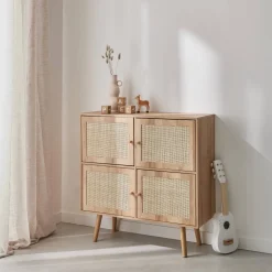 Cómoda infantil con efecto madera de 4 puertas