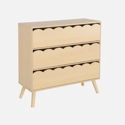 Cómoda infantil efecto madera con patas de pino, 3 cajones