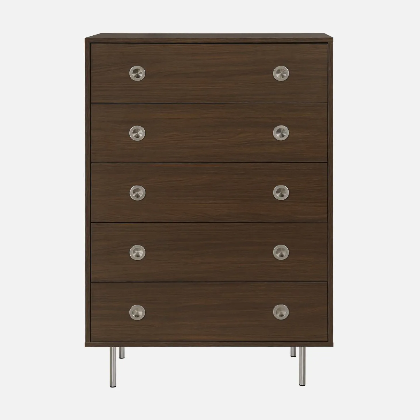 Cómoda vintage de madera y acero inoxidable con 5 cajones