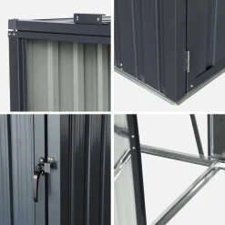 Cobertizo para cubo de basura de acero galvanizado gris