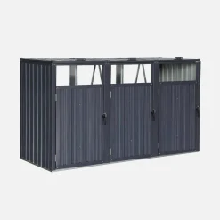 Cobertizo para cubo de basura de acero galvanizado gris