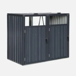 Cobertizo para cubo de basura de acero galvanizado gris