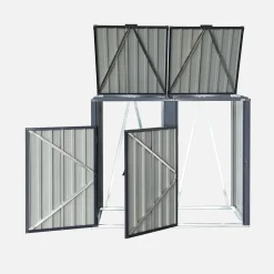 Cobertizo para cubo de basura de acero galvanizado gris