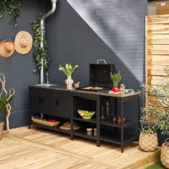 Cocina exterior 3 módulos acero inoxidable con barbacoa de carbón