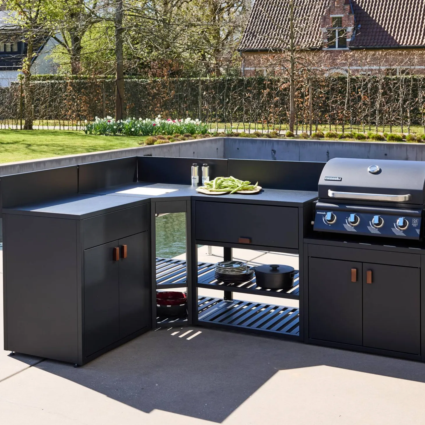 Cocina exterior 6 módulos acero con barbacoa de gas 4 quemadores