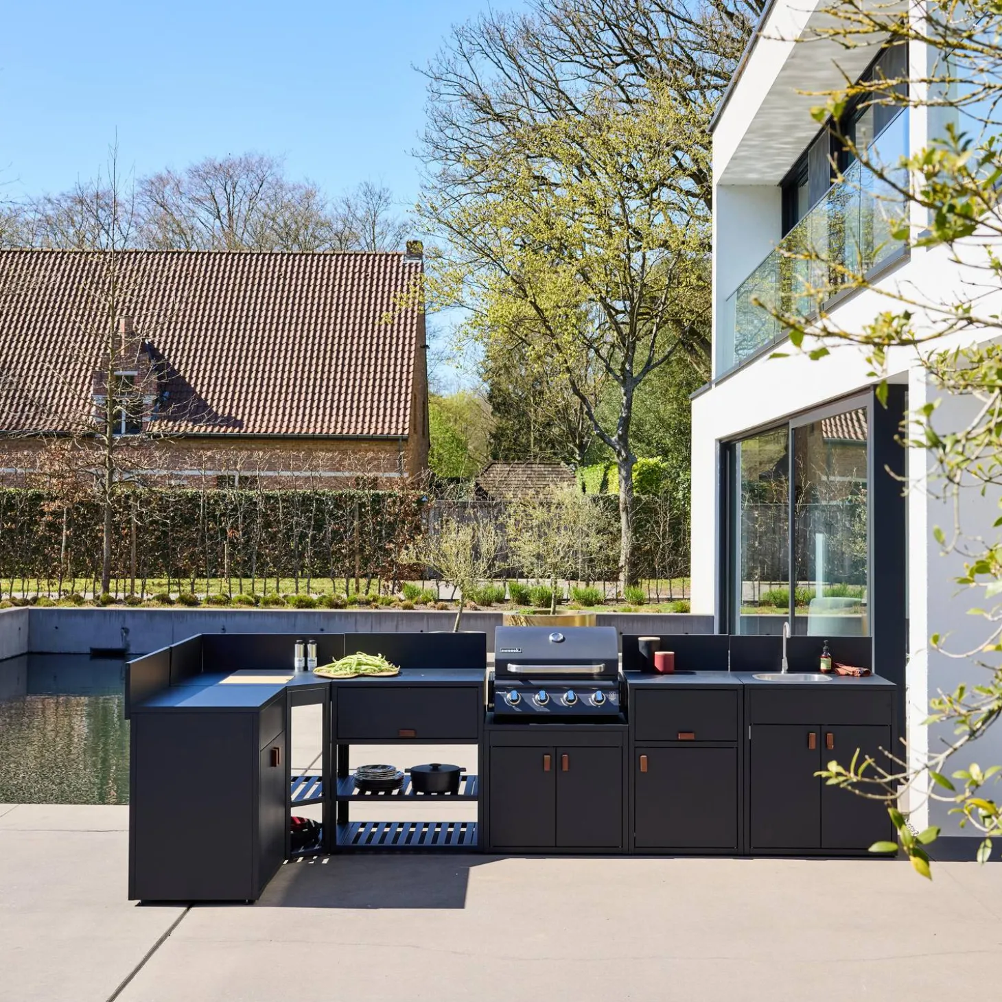 Cocina exterior 6 módulos acero con barbacoa de gas 4 quemadores