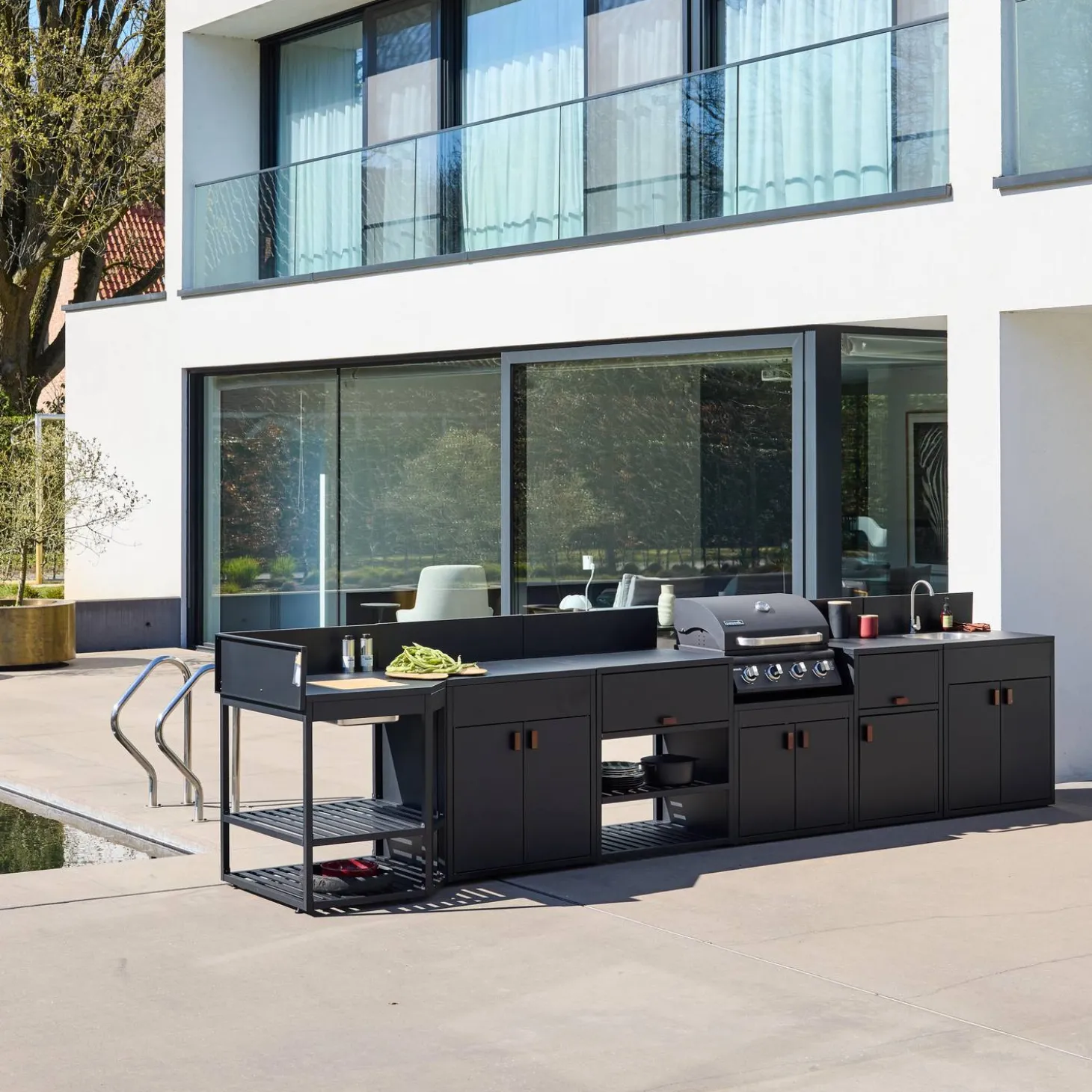 Cocina exterior 6 módulos acero con barbacoa de gas 4 quemadores