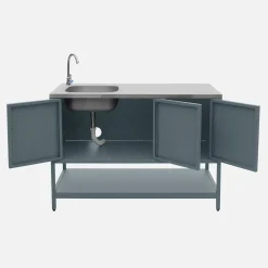 Cocina exterior acero inoxidable barbacoa gas 3 quemadores con fregadero, 2 módulos