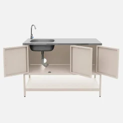 Cocina exterior acero inoxidable barbacoa gas 3 quemadores con fregadero, 2 módulos
