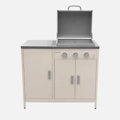 Cocina exterior acero inoxidable barbacoa gas 3 quemadores con fregadero, 2 módulos