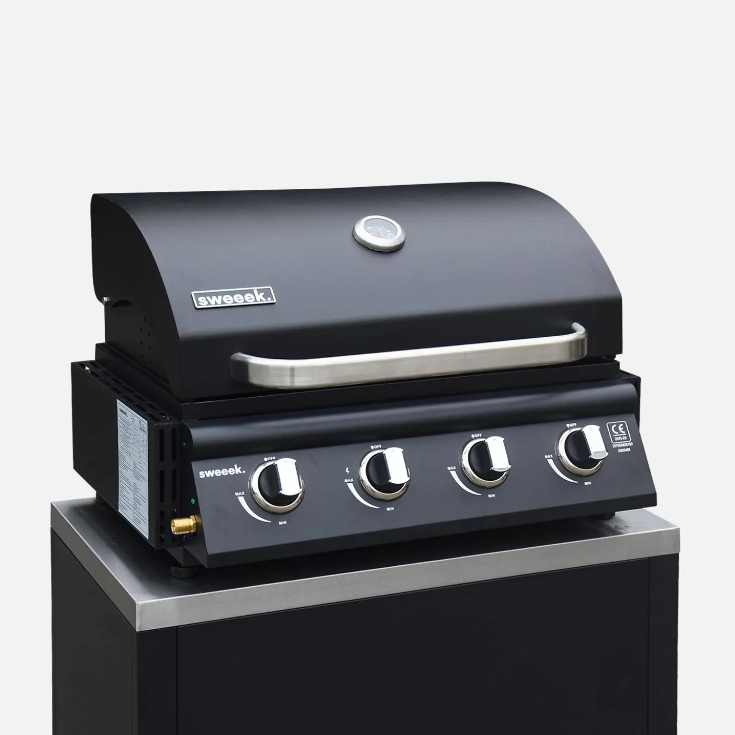 Cocina exterior completa de acero inoxidable con barbacoa de gas de 4 quemadores