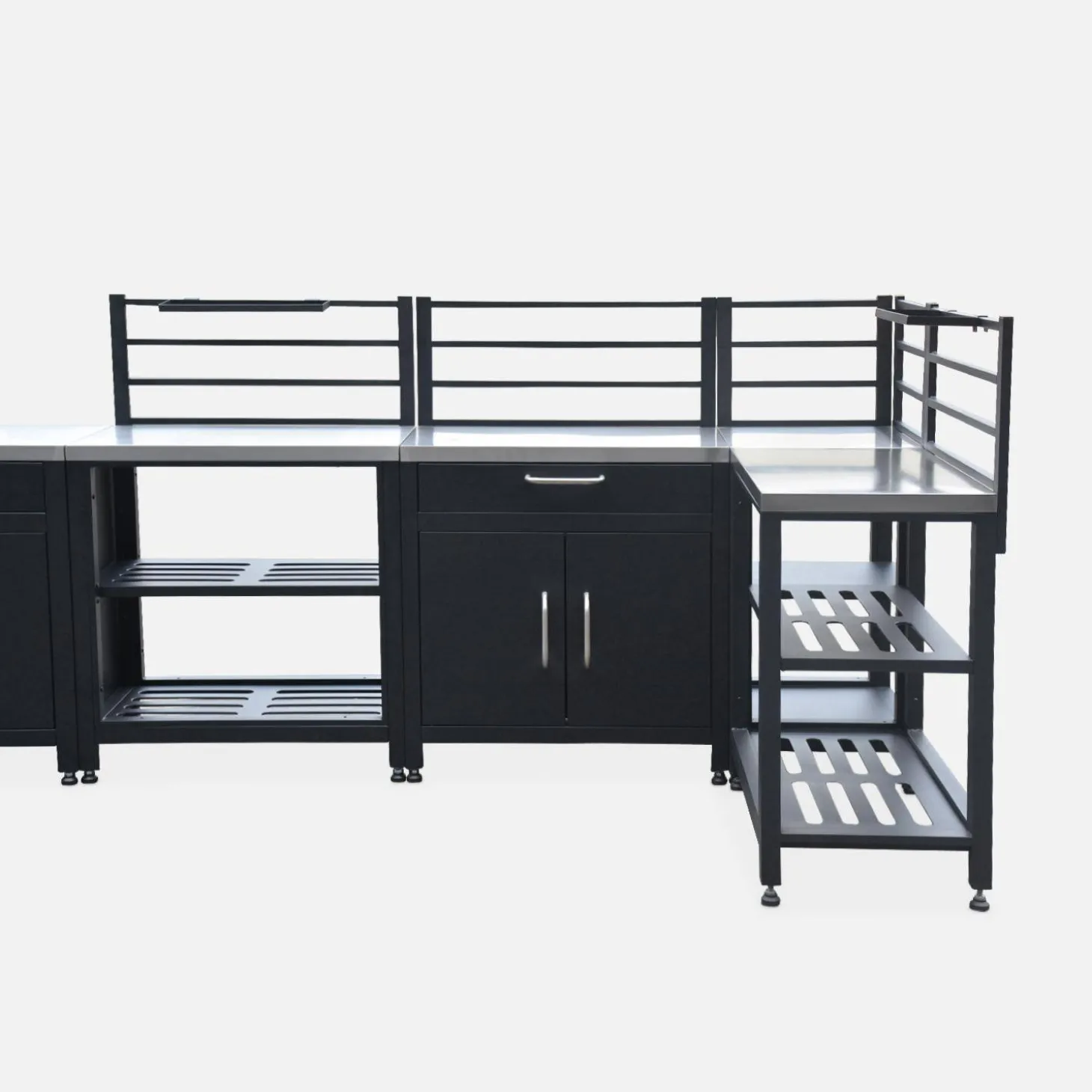 Cocina exterior completa de acero inoxidable con barbacoa de gas de 4 quemadores