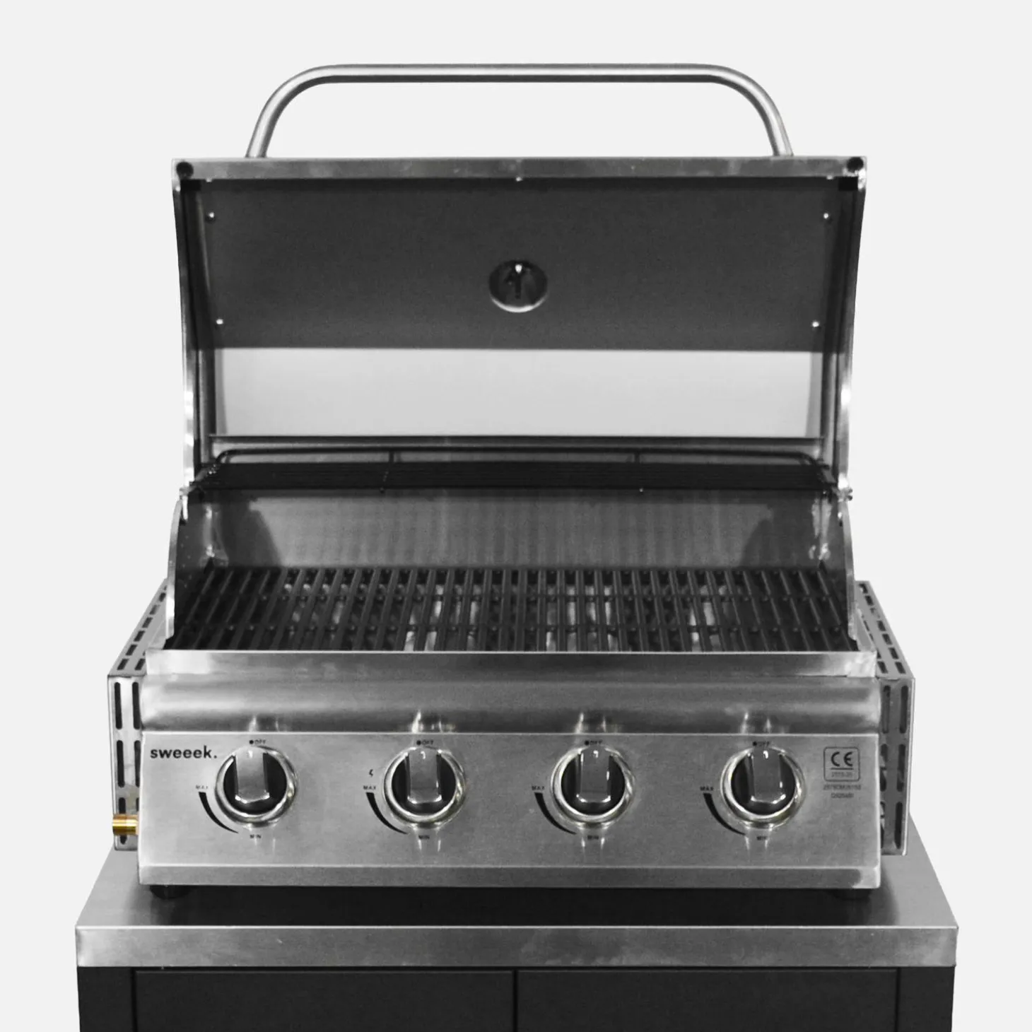 Cocina exterior completa de acero inoxidable con barbacoa de gas de 4 quemadores