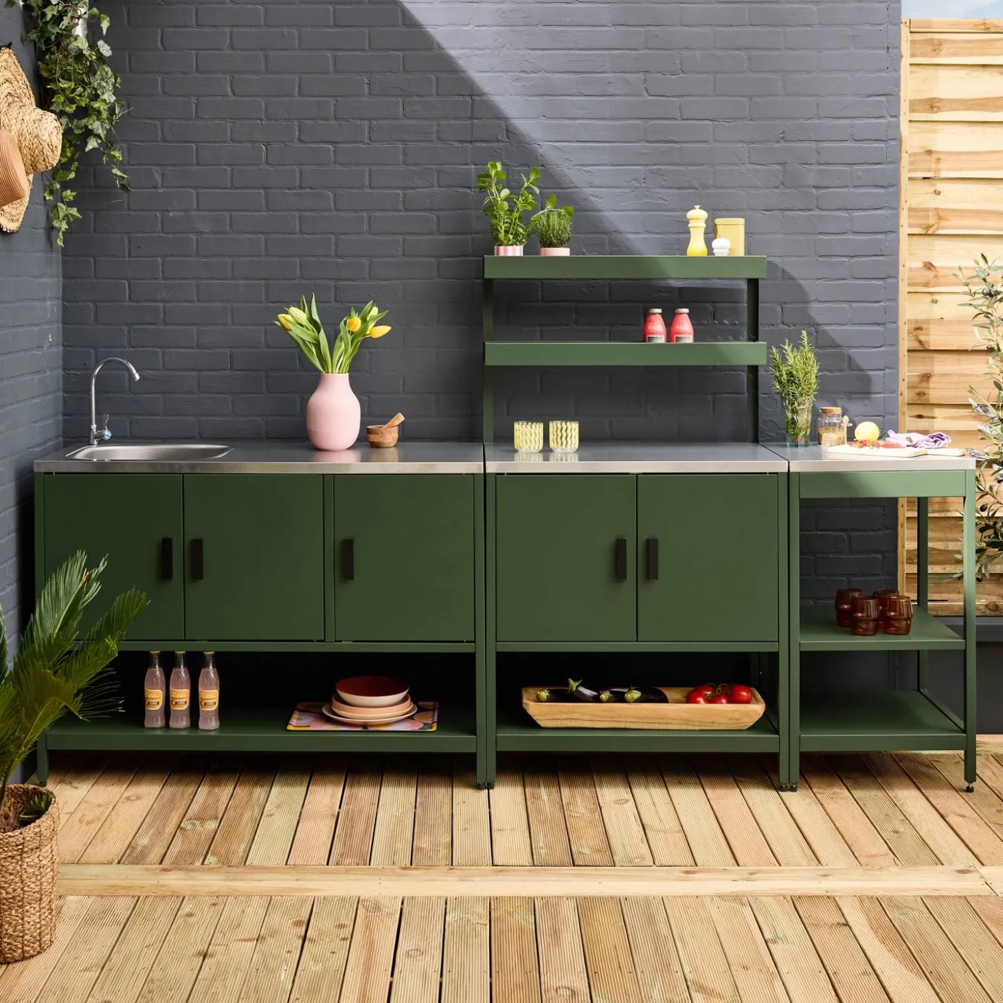 Cocina exterior de 3 módulos en acero inoxidable