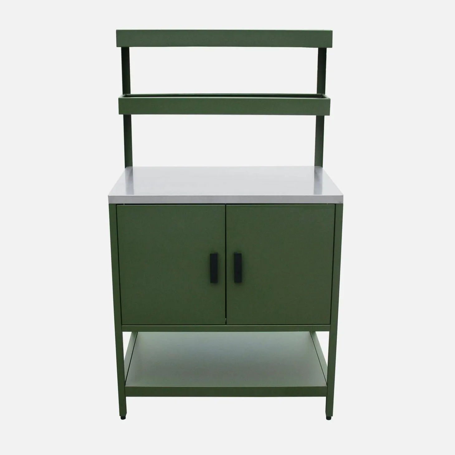 Cocina exterior de acero con 2 estanterías colgantes y 2 puertas, 80cm