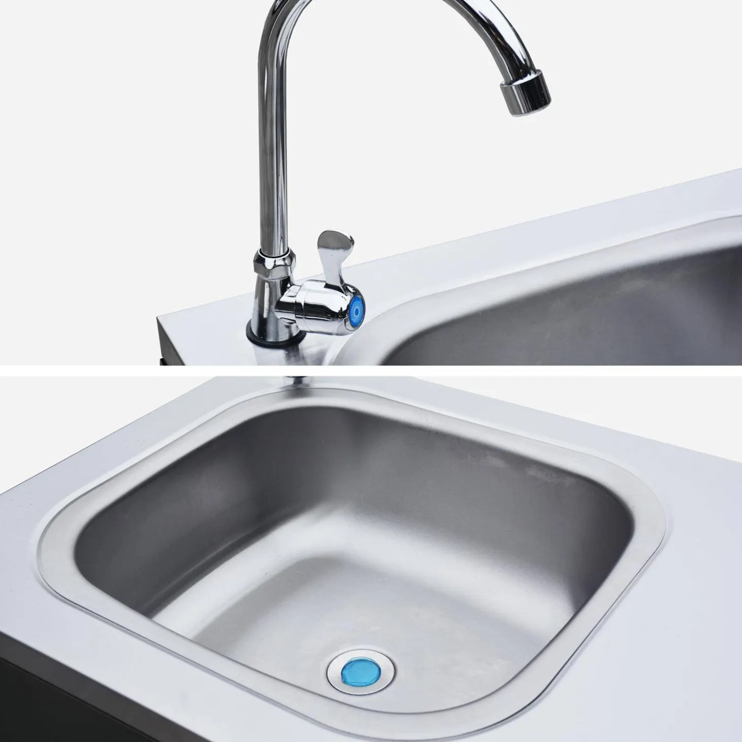 Cocina exterior de acero con lavabo, 120cm