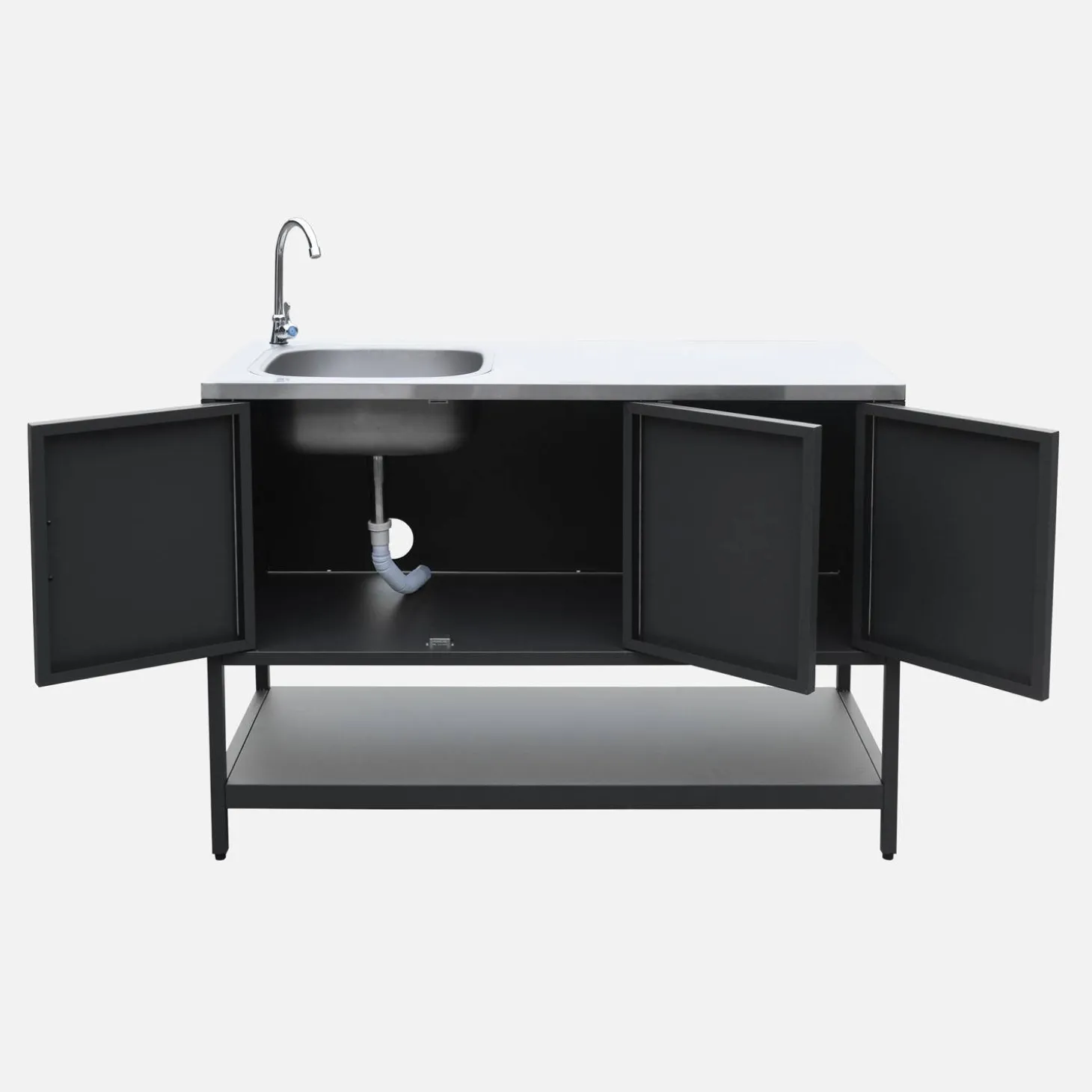 Cocina exterior de acero con lavabo, 120cm
