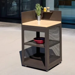 Cocina exterior de acero y decoración de madera 1 estante, 60cm